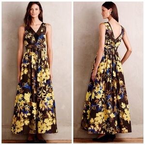 Anthropologie Moulinette Soeurs Yellow and Blue Floral Maxi Dress